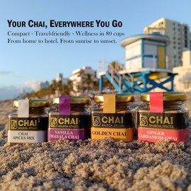 Balboa Spices Chai Kit – Yields 80 Cups | Limited Edition | 100% Natural, Caffeine-Free, Sugar-Free, Dairy-Free, Vegan, Keto | Wellness Tea Gift & Travel Set | 4 Flavors| Glass Jars