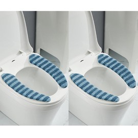 2Pairs Thick Warm Cushioned Toilet Seat Cover | Stick-On Washable Reusable Toilet Memory Foam Cushion Pad for Elongated Toilets (Blue)