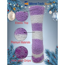 Differenttouch 6 Pairs Pack Super Soft Cozy Fuzzy Winter Non Skid Slipper Socks (9-11, Classic Stripes)