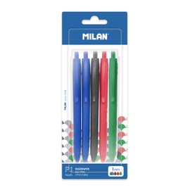 Milan Empaque con 5 Plumas P1 2 Tinta Azul+ 1 Tinta Negro + 1 Rojo + 1 Verde