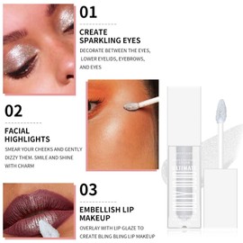 Glitter Liquid Eyeshadow, White Silver Shimmer Sparkly Cream Eye Glitter Liquid Eyeliner, Diamond Metallic Highly Pigmented Eye Shadow for Women Girls Eye Makeup