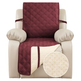 TOMORO Non-Slip Recliner Sofa Cover - 100% Waterproof Recliner Chair Slipcover Furniture Protector, Washable Couch Cover with Elastic Straps for Dog and Kids, Burgundy, 23 Inch Middle