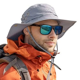 TOP-EX Large Sun Hat Men Wide Brim UV Safari Bonnie Hats for Summer Outdoor Hiking Fishing Walking, Waterproof & Windproof Grey 57-60cm