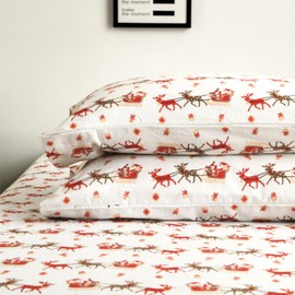 Elegant Comfort Ultra Soft 4-Piece 100% Turkish Cotton Flannel Sheet Set - Holiday Christmas Flannel Sheets, Warm and Cozy Premium Quality, Deep Pocket Fitted Sheet- Twin XL, Santa Sleigh