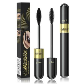 Máscara de pestañas con tubo telescópico, 2 en 1 Vibely Mascara de larga duración, resistente al agua y a las manchas, fibra de seda 4D               
