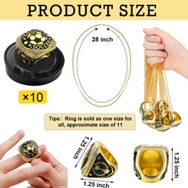 Highergo 10 Pcs Football Volleyball Championship Rings with Display Neck Chain and Stand Baseball Soccer Basketball Bowling MVP Champion Trophy Rings for Tournament Award Gift(Gold,Soccer)