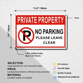 TAULA 30 * 20CM No Parking Signs Outdoor-Keep Clear Sign,30 * 20CM Private Property Signs Outdoor,Private Parking Signs are Waterproof, Rust and Fade Resistant|Pack of 2
