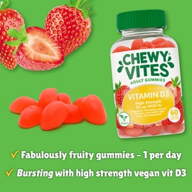 Chewy Vites Adults, High Strength Vit D3 60 Gummy Vitamins, 25 micrograms 100 IU