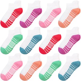 SPTRAMLE 12 Pairs Girls Socks Kids Athletic Socks Cotton With Cushioned Sole for Girls 10-14 Years