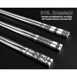 K KUMEED 6 Pairs Metal Chopsticks, Metal Chopsticks, Japanese Chopsticks, Dishwasher Safe, Metal, Reusable Chopsticks, Stainless Steel Chopsticks, Gift Set