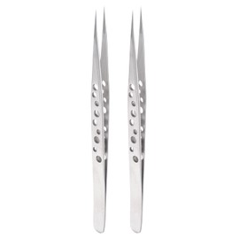 HARFINGTON 2pcs Precision Tweezers 140mm Straight Pointed Hollow Anti-Slip Stainless Steel Craft Professional Tweezer for Replace Precision Parts Technology Industrial Electronics