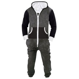 Mens Jumpsuit Non Footed Pajama Unisex One Piece Playsuit Adult Onesie With Hood Char-Black M