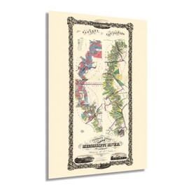 HISTORIX Vintage 1858 Lower Mississippi River Map - 24x36 Inch Vintage Wall Map of Mississippi River - History Map of the Mississippi River - Old Chart of the Lower Mississippi River Wall Art