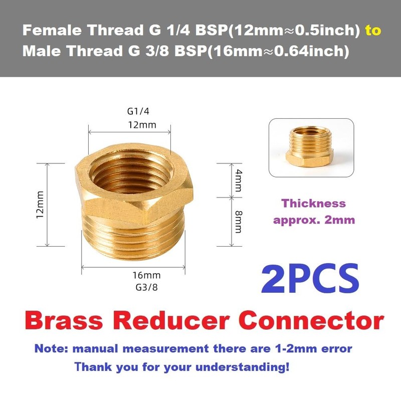 MiJunHD 2PCS Brass Reducer Connector | BSP Female Thread G