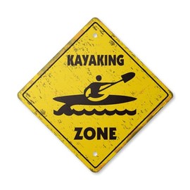 Kayaking Vintage Crossing Sign Zone Xing | Indoor/Outdoor Plastic | 17" Tall Rustic Sport Boat Kayak Fishing Sport Canoe Vest Paddle