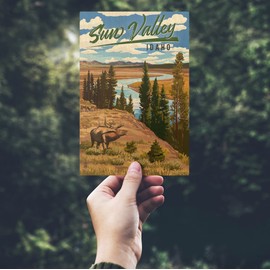 Sun Valley, Idaho, Snake River and Elk (4x6 Birch Wood Postcards, 2-Pack Stationary, Rustic Home Wall Decor)