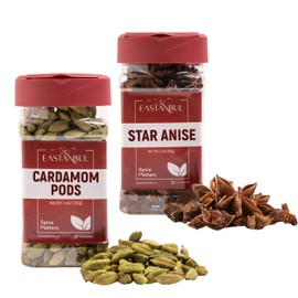 Cardamom Pods and Star Anise, Green Cardamom Pods Whole 4.4oz + Star Anise Whole 2.1oz,%100 Natural Anise Star and Whole Cardamom, Perfect for Star Anise Tea and Green Cardamom Tea, Spice Buddies
