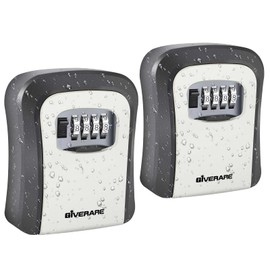 GIVERARE 2 PACK Key Lock Box, Wall Mount 4 Digits Combination Lockbox, Waterproof Outdoor Key Hider, Resettable Safe Security Password Box with Mounting Kit & Dust-proof Cover-Grey