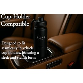 LÉONÉ 25ounce Insulated Stainless Steel Water Bottle for Sports, Hiking and Everyday use. Cupholder Compatible (Black)