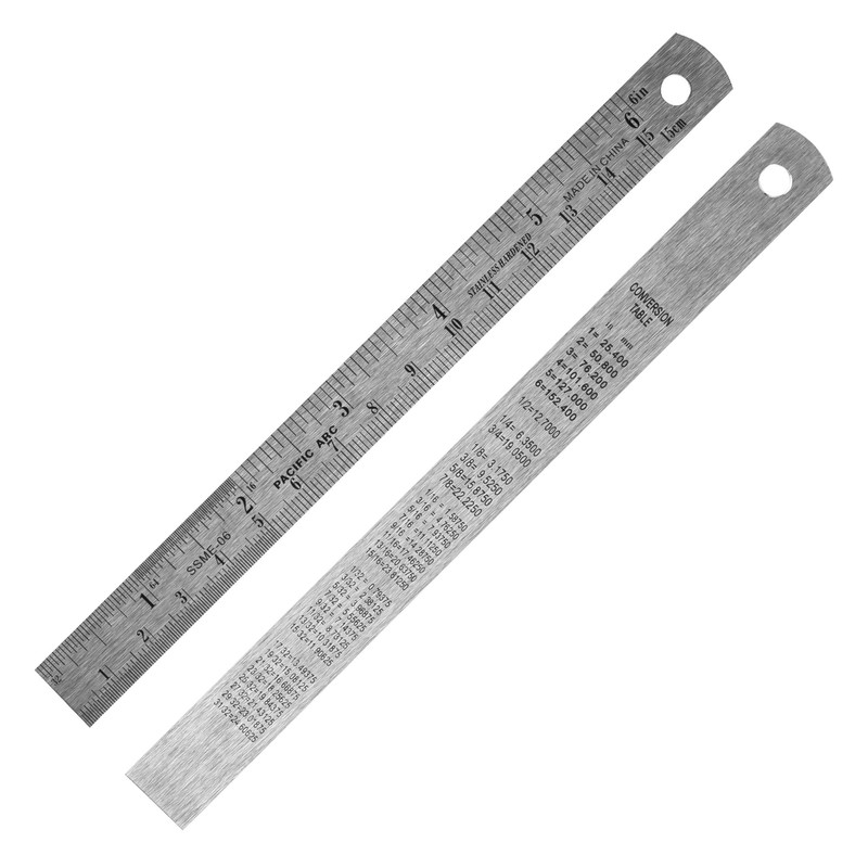 Pacific Arc 6 Inch Stainless Steel Ruler with Inch/Metric Conversion