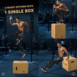 Yes4All 3 in 1 Wooden Plyo Box, Plyometric Box for Home Gym and Outdoor Workouts - 24x20x16"