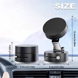 JIOOKEYU 2025 New Vacuum Magnetic Suction Phone Mount for Car,Adjustable Foldable Portable Suction Cup Phone Mount,360 Degree Rotation Universal Car Phone Holder Magnetic for All Phones (Black)