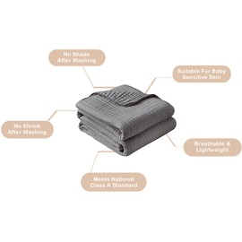 Ultra Soft 6-Layer Muslin 100% Cotton Baby Blanket 30"x35" Breathable Lightweight Swaddle Blankets for Baby Toddlers Birthday Gift All Seasons Both Sides (Grey)