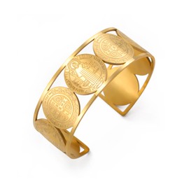 LIKGREAT Saint Benedict Bracelet Adjustable Cross Exorcism Medal Bracelet Bangle Catholic Protection Amulet Jewellery for Men Women (Gold)