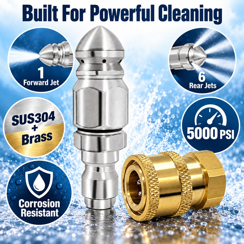 Sewer Jetter Nozzle Set – 5000 PSI Drain Cleaning Nozzle