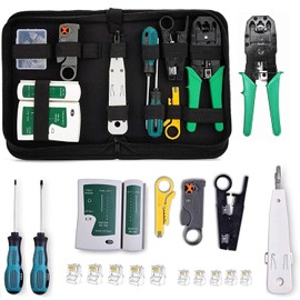 Kit de Herramientas de Mantenimiento de Cables de Red Juego de engarzadores de Cable de teléfono portátil 8P6P4P Conectores RJ45/RJ12/RJ11 Cat 6 Probador de Cables Kit de reparación
