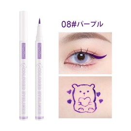 Cute Color Waterproof Eyeliner Liquid Pen Long Lasting Beginners Women Color Teardrop Bag Ultra Fine Black and White 10 Colors (08# Purple)