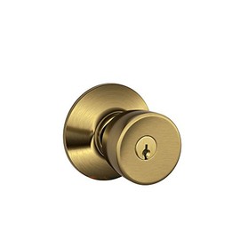SCHLAGE F51A BEL 609 Bell Knob Keyed Entry Lock, Antique Brass