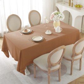 Linen World Hemstitch Linen Tablecloth, French Linen Beige Tablecloth 90" x 60" Inch, Washable Rectangular Table Cloth for Dining, Outdoor, Weddings and Restaurants, Decorative Valentine Easter