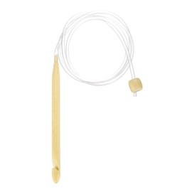 HARFINGTON Bamboo Tunisian Circular Crochet Hook 10mm (US N/15) Afghan Wood Knitting Hook Needles with Cable and Bead End for Weave Crocheting Craft Yarn