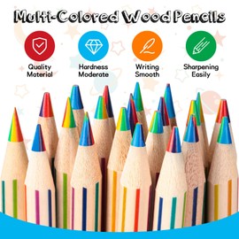 48 Pcs Rainbow Colored Pencils, 7 Color in 1 Rainbow Pencil for Kids, Wooden Colored Pencil Multi Colored Pencils Bulk with 4 Pieces Sharpener for Kids Adults Art Drawing (Straight and Curved Line)