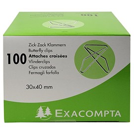 Exacompta 14765E Pack of 100 ZigZag Paper Clips 30 x 40 mm Aluminium Corner Clips in Practical Storage Box