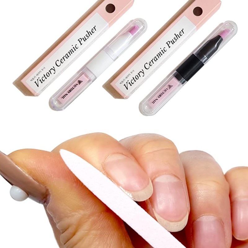 VICTORY NAIL 2PCS Victory Ceramic Stone Two-Way Nail Pusher &
