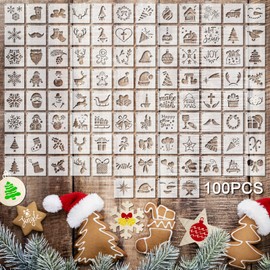 100 Pcs Stencils for Painting on Wood Reusable Stencil Crafts Drawing Templates Holiday Stencils Wall Paper Stencil Set for DIY Art Scrapbook Home Decor 2 x 2 Inch (Santa Style)