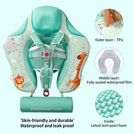 Mambobaby Float with Canopy and Tail New Upgraded Non-Inflatable Baby Pool Float Mambo Float Swim Trainer Solid Infant Swim Float Adjustable Pearl Foam Baby Swim Ring