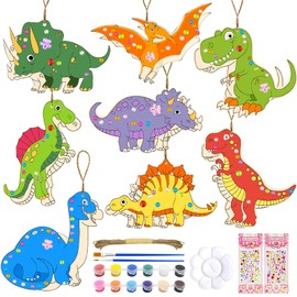 Ourdort Dinosaur Wooden Craft Set 16 Pieces, Dinosaur Painting Set for Children, Dinosaur DIY Wooden Craft Set Creative Dinosaur for Painting for Children Gift, Birthday Decoration Party Decoration