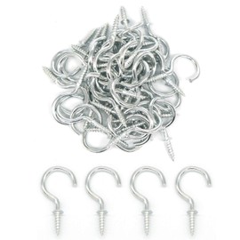 Mayata 50pcs/lot Stainless Steel Cup Hooks Shouldered Screw Hanging Hat Coat Peg Hanger Screw-in Ceiling Hooks for Hanging (White zinc, 1 Inch)
