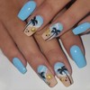 RIICFDD Blue Press on Nails Medium Length Fake Nails Coffin