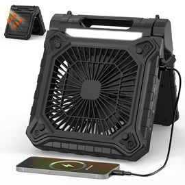 KITWLEMEN Solar Powered Fan - Rechargeable Battery Operated Camping Fan with Lantern, 19H Run Time, 3 Speed, 6H Timer, SOS Signal, Portable Desk Fan for Camping Fishing RV Trips Hurricane Power Outage