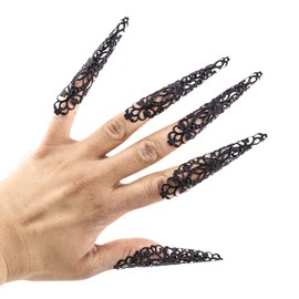 LUX ACCESSORIES Beautiful Floral Fingertip Nail Sharp Claw Jewelry… (Black Matte)