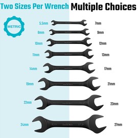 DURATECH Double Open End Spanner Set, 8-Piece, Metric, 5.5 mm-27 mm, Super-Thin Open Ended Flat Wrench Set for Narrow Space, Black Electrophoretic Coating, with Carry Pouch