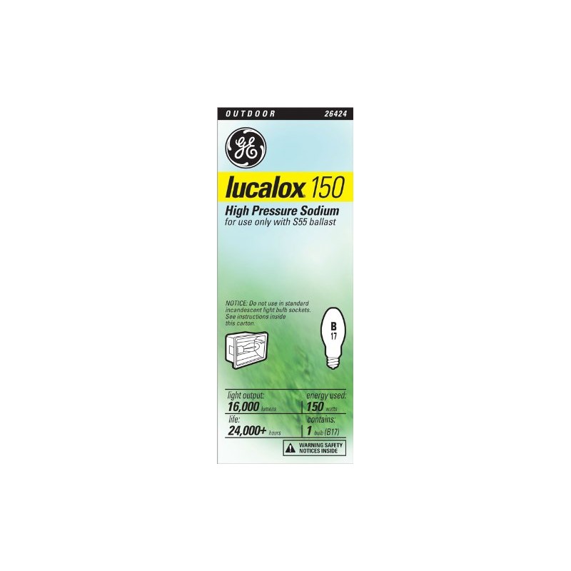 GE Lucalox High Pressure Sodium Light Bulb, B17 HPS Bulb,