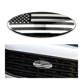 HZEL Front Grille American Flag Emblem, 9 Inch Oval Rear Tailgate Decal Badge Nameplate, Adhesive Tape Sticker Badge Compatible with Ford 2004-2014 F-150, 2005-2007 F-250/ F-350 and More（Silver/Black）