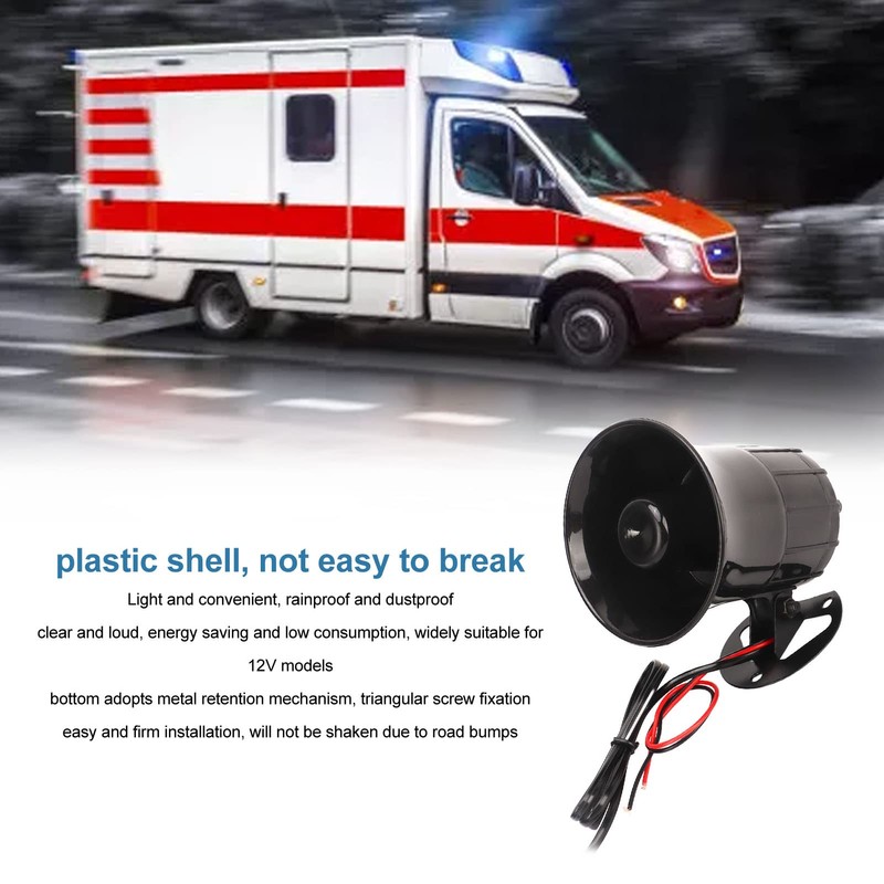 Glomora 12V 30W 3-Tone Siren, 120dB Loud Sound Electric Horn