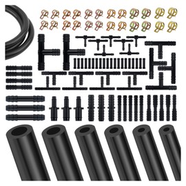 94PCS 5Ft Vacuum Hose Automotive Set,6 Sizes 3/8",5/16",1/4",3/16",5/32",1/8" Silicone Vacuum Lines Kit with 64 Connectors & 24 Clamps,High Temp Resistant Vacuums Hose Kit (94PCS)