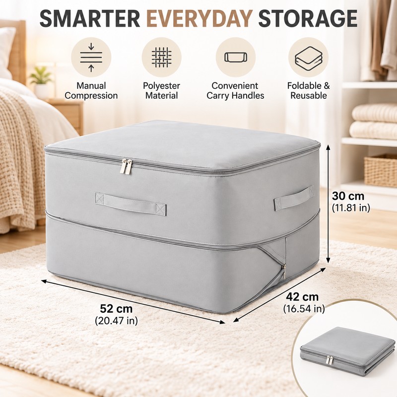 Large Gray Compression Storage Bag for Clothes & Bedding –